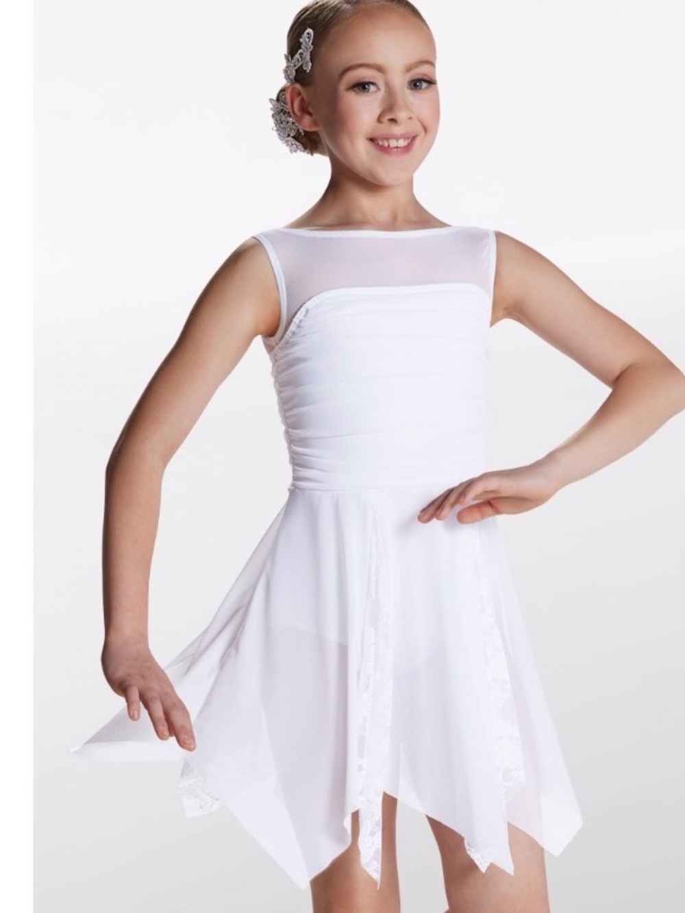 White Small Adult Chiffon Lace Dance Costume Dress